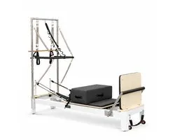 PH Fitness Aluminium Pilates Reformer met Half Trapeze Tower – Professioneel Studio Apparaat met 6 Veren, Verstelbare Voetbar & Premium PU Bekleding - Wit