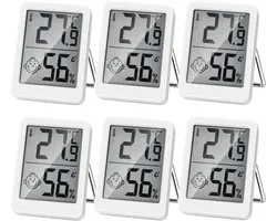 6x Mini Lcd-Thermometer - Groot Formaat - Digitaal Lcd - Thermometer Hygrometer - Elektronische Temperatuur-Vochtigheidsmeter Voor Binnenruimtes Sensormeter Weerstation - - Wit