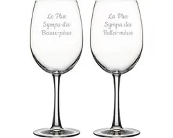 Rode wijnglas gegraveerd - 46cl - Le Plus Sympa des Beaux-pères & La Plus Sympa des Belles-mères