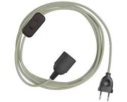 Creative Cables Snakebis Zig-zag E27 Kabelset Met Lamphouder. Zigzag-stofkabel En Stekker Met 2 Pinnen 3 M Zilver