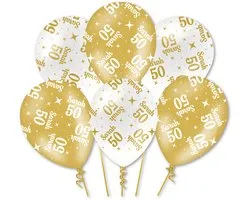 Q2P - Sarah Ballon - 50 Jaar - Verjaardag Versiering - Wit & Goud - Helium Ballonnen - Feest Decoratie - 6 Stuks