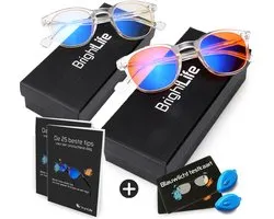 BrightLife Blauw licht filter bril - Bundelpack Focus® en Relax Transparant® - Computerbril - Beeldschermbril - Blue light glasses - voor overdag en 's avonds - Meest Complete Pakket voor hogere Productiviteit en betere Nachtrust
