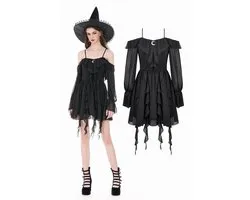 Dark in Love - Chiffon OfftheShoulder with Crescent Moon Charm and Layered Ruffle Hem Robe courte - XS - Noir