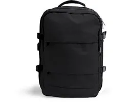 Sac à dos noir fabriqué en RPET avec compartiment laptop 17", connexion USB 30 litres. Compartiment à chaussures