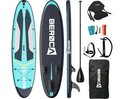 BEROCA SUP Board - met Zitje - Opblaasbaar Paddle Board - Complete Set - 320x81cm - Max. 160 kg-Blauw zwart