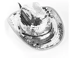 KIMU® Cowboyhoed Spiegeltjes Zilver - Disco Hoed Spiegelbol Discobol Spiegelbal Discobal - Glitter Cowgirl Western Cowboy Rodeo Spiegels Halloween