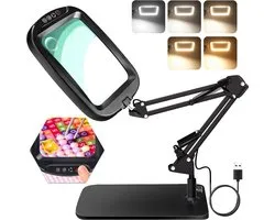 10 x 30 x Rectangular Magnifier - LED Illuminated Desk Lamp - 5 Colour Modes - 4 Dimming Levels - Hands-Free - Close Work - Reading - Craft - Hobby - USB Powered