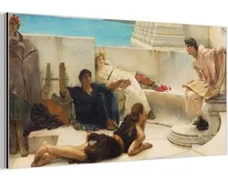 Aluminium schilderij 160x80 cm - Wanddecoratie metaal - A reading from home - Lawrence Alma Tadema - Metalen muurdecoratie woonkamer - Decoratie industrieel - Foto op dibond - Industriële accessoires slaapkamer