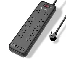 Power Strip avec 12 Prises et Ports USB - Fiche Plate Inclinée