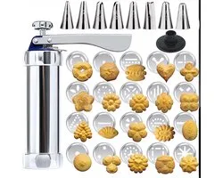 Koekjespers – Roestvrijstalen Koekjesmaker Set met 20 Schijven en 8 Spuitmondjes – DIY Bakgereedschap voor Koekjes, Taart & Desserts