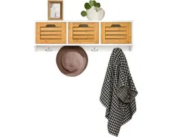 Coat Rack Wall Shelf with 3 Baskets and 4 Hooks - 80x20x25cm
