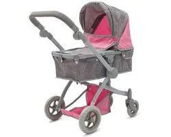 Bébé Mix - Landau pour poupée - 2 en 1 - Grijs avec touches de rose - Roues maniables - Cadre robuste - Compartiment de rangement - Landau Poupées poupée - Landau jouet - Trendy Design
