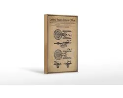 Holzschild Patent 12x18 cm Entwurf für einen Spielzeug-Raumschiff Deko Schild