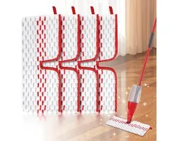 4x Recharge Serpillière Compatible Vileda 1-2 Spray MAX - Chiffon Sol Microfibre Remplacement - Propre Sans Traces - 38.5x15.5cm - Rouge et Blanc