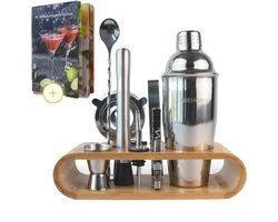 Coffret Cocktail 2BEHOME avec Support – Incl. Shaker à Cocktail (750ml) & Livre de Recettes – Set à Cocktails 11 Pièces