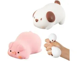 2 Pièces Adorables Animaux Squishy Set - Fidget Squishy - Cochon & Chien Balles Anti-stress - Jouets à Presser Kawaii pour Enfants & Adultes - Anti-stress & Fidget - TPR Doux - Rose & Blanc