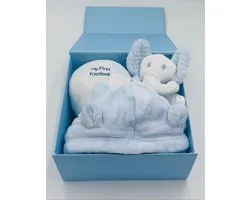 | My First | Ensemble Cadeau Bébé Garçon | Cadeau nouveau-né | Luxe Cadeau de maternité | Boîte magnétique avec Badjas | Peluche Éléphant | My First Ballon | BLEU | Taille S