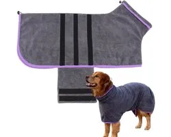 Badjas voor honden - Hondenbadjas Handdoekjas - Hond Drogen - Sneldrogend Comfort - AQL - Grijs