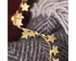 Lights4fun Indoor 40 Warm White Micro LED Gold Fabric Star Garland String Fairy Lights Battery Operated with Timer 3.8m