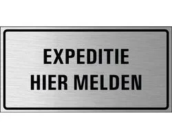 Expeditie hier melden bord, geborsteld aluminium 300 x 150 mm