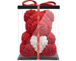 NADIR Rose Bear with Heart / Includes Pre-Packed Gift Box / in Various Colours and Sizes / Rose Bear with Giftbox / Valentine's Day Mother's Day Anniversary Anniversary Anniversary Infinity Rosebear
