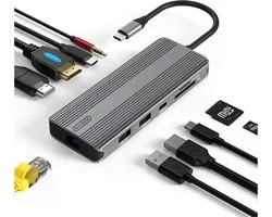 Station d'accueil USB-C portable M-TECK avec 2 x HDMI - 2 x USB 3.0 - 2 - USB-C - Ethernet - Lecteur de carte - audio 3,5 mm - Convient aux ordinateurs portables