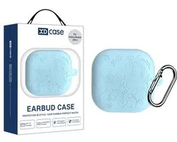 XDcase - hoesje geschikt voor Samsung Galaxy Buds4 / 4 pro soft case cover - blauw natuur bloemen - TPU hoesje Beschermhoes - Samsung Galaxy Buds 4 / 4 Pro Cover - Buds4 hoesje - gel hoesje met sleutelhanger