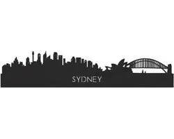 Skyline Sydney Zwart hout - 100 cm - Woondecoratie - Wanddecoratie - Meer steden beschikbaar - Woonkamer idee - City Art - Steden kunst - Cadeau voor hem - Cadeau voor haar - Jubileum - Trouwerij - WoodWideCities