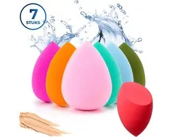 (6 stuks) Make Up Spons - Gezicht Sponsje - Foundation Blender - Beauty Blender - Poeder - Make-Up + Gratis Spons Met Platte Kant