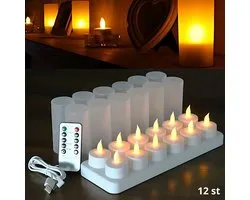 Zenzee Bougies chauffe-plat rechargeables - 12 pièces - Avec télécommande - Fonction minuterie - Flamme mobile - Sûr et durable - Bougies chauffe-plat rechargeables - Bougies chauffe- LED - Fausses bougies