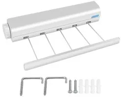 Étendoir à linge rétractable - Étendoir à linge compact, rétractable et portable, à fixer au mur - pour une utilisation intérieure ou extérieure dans un espace spa, un salon ou une terrasse - 75 m - 5 cordons