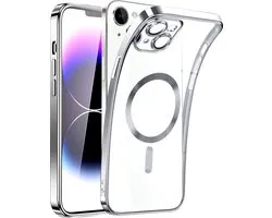 Magnetic Clear Silicone hoesje met geïntegreerde Camera Lens Protector - schokbestendig [Magsafe Magnetische Ring Case] - zilver - Geschikt voor iPhone 14