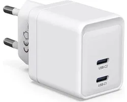 Power secteur 35W USB-C - Convient pour chargeur Apple - 2 Portes USB C - 20W 18W 30W 35W - Chargeur rapide USB-C pour Apple Macbook Air, iPhone, iPad, Airpods, Apple Watch - Chargeur Phreeze d'origine