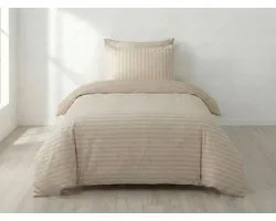 Blanche & Nuit Dekbedovertrek 140x220 - Inclusief 1 Kussensloop - Hotel Chique Satijn Streep - Strijkvrij (Oeko-Tex) - Beige