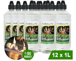 Xaralyn Bio-ethanol CL100 (12 x 1 Liter) - 100% puur bio ethanol - Gele vlam - Geen toegevoegde geur - Vloeibare ethanolbrandstof voor binnenhaarden en tafelhaarden