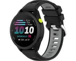 Stravo 20mm Quick Release Siliconen Sport Bandje – Geschikt voor Garmin Forerunner 70 / 170 / 55 / 165 / 245, Vivoactive 6 / 5 / 3, Venu SQ 2 en Samsung Galaxy Watch 7 / 6 / 5 / 4 – Tweekleurig Horlogebandje – Zwart / Grijs