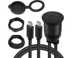 Dubbele USB C Schroefdraad Verlengkabel - 10 Gbps, 4K 60Hz, Waterdicht, 65W PD, 1m, Paneelmontage