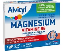 Alvityl Magnesium Vitamine B6 - Magnesiumtabletten met verlengde afgifte - Helpt vermoeidheid verminderen - Magnesium voor de normale spierfunctie - Vegan, glutenvrij en lactosevrij - 45 tabletten
