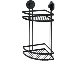 Bathroom Solutions Badkamer doucherek organiser - zwart - metaal - zuignappen - 25 x 18 x 37 cm