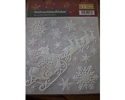 Crelando Kerst stickers 12 stuks - Wit - Arreslee Kerstman Rendieren