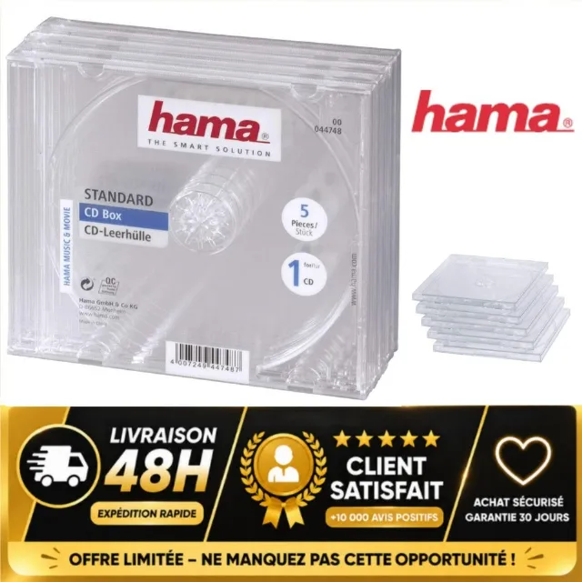 Hama Boîtier CD/DVD/Blu-Ray Standard, Lot de 5, Transparent