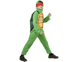 Joya Kids® Schildpad Verkleedpak Jongen | Ninja Schildpad Kostuum Kind | Groene Turtle Jumpsuit Jongens | Verkleedset met Schild, Hoofdkap & Rood Oogmasker | Carnaval & Halloween | Maat L