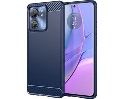 Coque Motorola Edge 40 - MobyDefend TPU Gel Case - Métal Brossé + Aspect Carbone - Blauw - Étui de Protection pour Motorola Edge 40