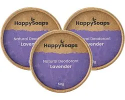 HappySoaps Lavender – Halfjaar Box Deodorant Voordeelverpakking – 3× Natuurlijke Deodorant – Plasticvrij & Vegan