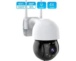 PTZ IP Camera 1080P – Wifi Beveiligingscamera voor Buiten – Bewegingsdetectie – 2-Weg Audio – Kleur Nachtzicht – 4X Digitale Zoom – App – Waterdicht – Draadloos & LAN
