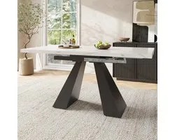 Lexiou Telescopic Dining Table (99-159 x 74 cm), Extendable Dining Table, Space-Saving Kitchen Table, Wide Work Surface, Flexible Design, for Home Office and Living Room (White)