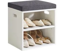 YMYNY Shoe Storage Bench with Cushion, 2 Tier Shoe Rack with Padded Seat, Adjustable Shoe Organizer Cabinet for Entrance, Living Room, Hallway, Closet, Bedroom, 42H*39L x 28Wcm, White, HBD028W
