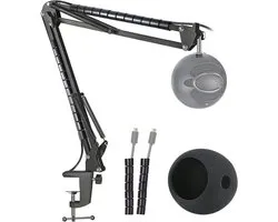 Microfoonstandaard met Windscherm - Verstelbare Boomarm en Popfilter Schuimhoes Geschikt voor Blue Snowball ICE Microfoon