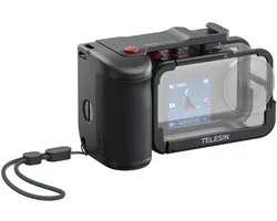 Telesin Street Photography Grip + Cage DJI Osmo Action 3/4/5 - Met Bluetooth Shutter Knop - Inclusief Cold Shoe Mounts - Aluminiumlegering - Zwart