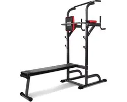 Mobiclinic Domifit - Krachtstation met trainingsbank - Opvouwbaar Power Tower - Pull Up Station - Fitnessbank - Dip Station - Halterbank - Pull Up Bar - Hometrainer - Verstelbare hoogte - Antislip - Opvouwbaar - Multifunctioneel
